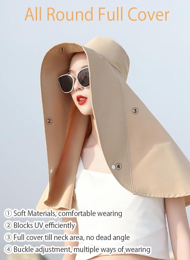 Zhula Women Oversized Sun Cape Hat - Full Coverage UPF50+ Adjustable Design with Ponytail Hole, Wide Brim Neck Shoulder Shieldties (Black) - Image 4